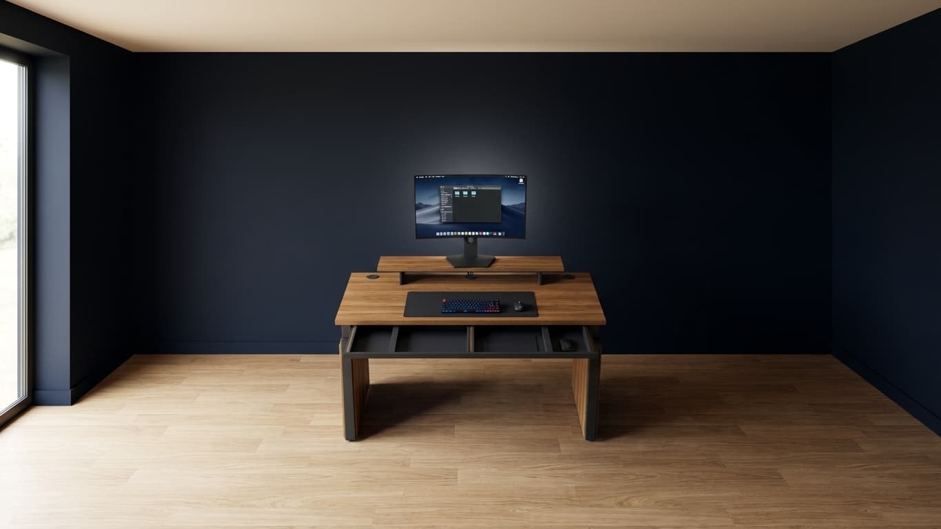 Biurko Deskraft — szuflada otwarta
